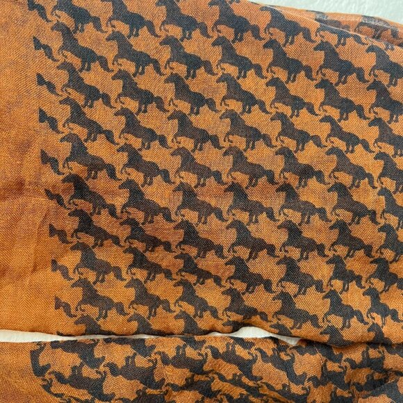 Horse Houndstooth Large Wool Scarf Sheer Layering Lagenlook Fall Brown HorseGirl - Picture 8 of 9